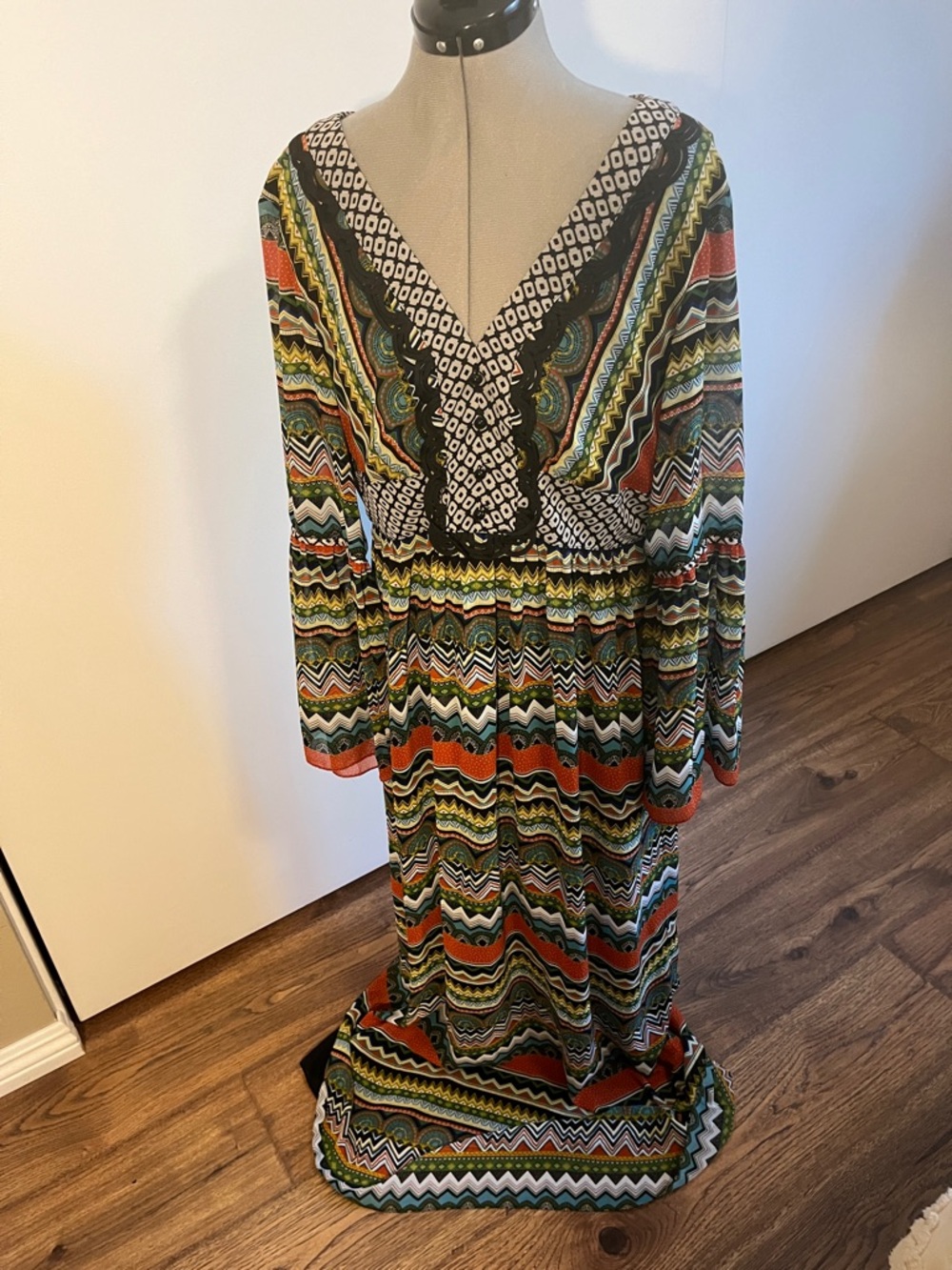 Phoebe Couture Multicolor Geometric Maxi Dress - Green, Orange, Black, White